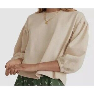 Marine Layer Small Sweatshirt Organic Re-Spun Jace Puff Sleeve Ivory Womens NWT